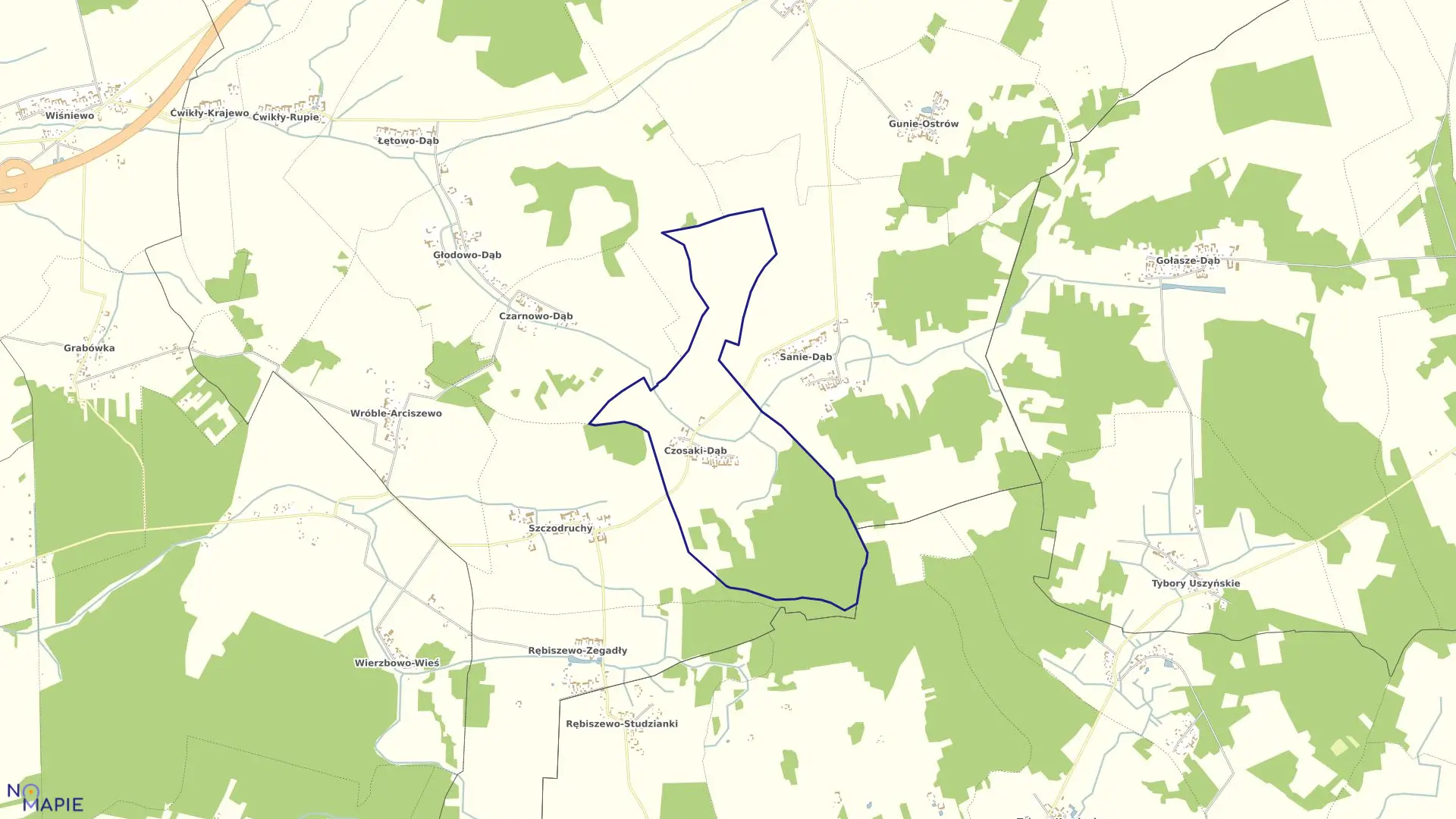 Mapa obrębu CZOSAKI DĄB w gminie Kołaki Kościelne