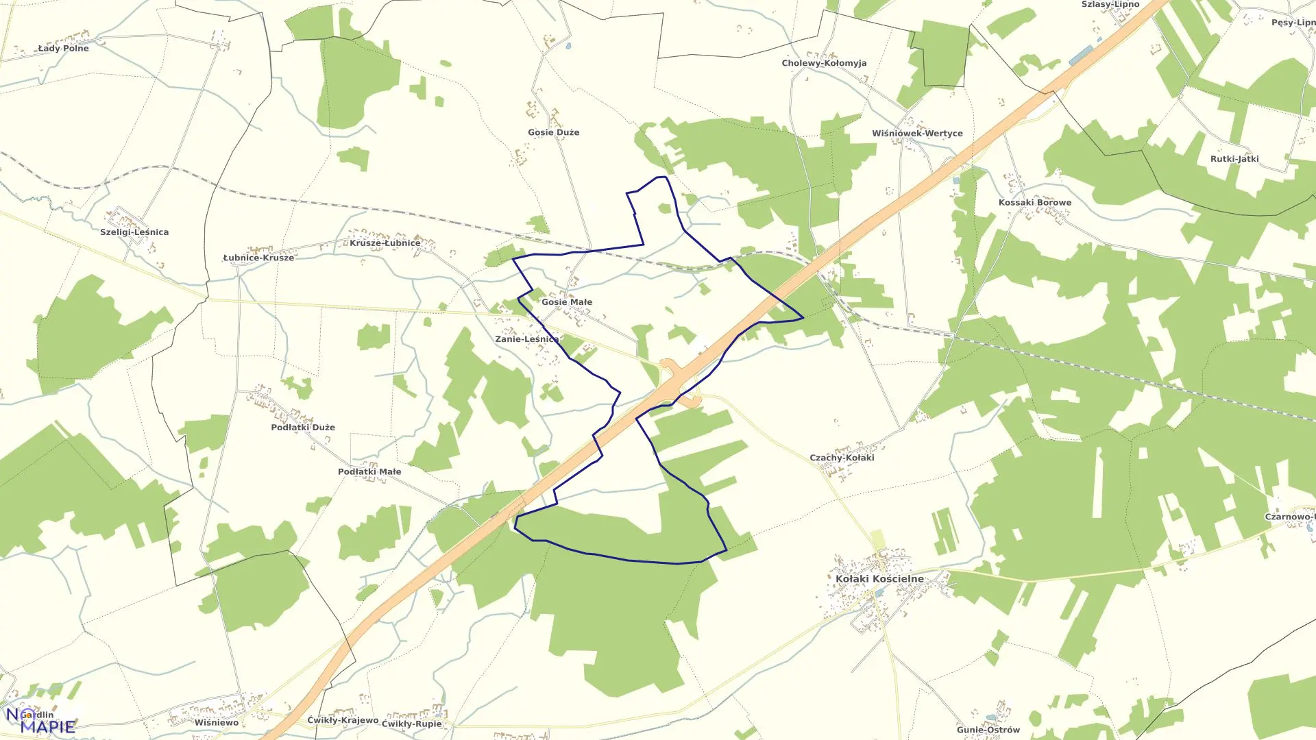 Mapa obrębu GOSIE MAŁE w gminie Kołaki Kościelne