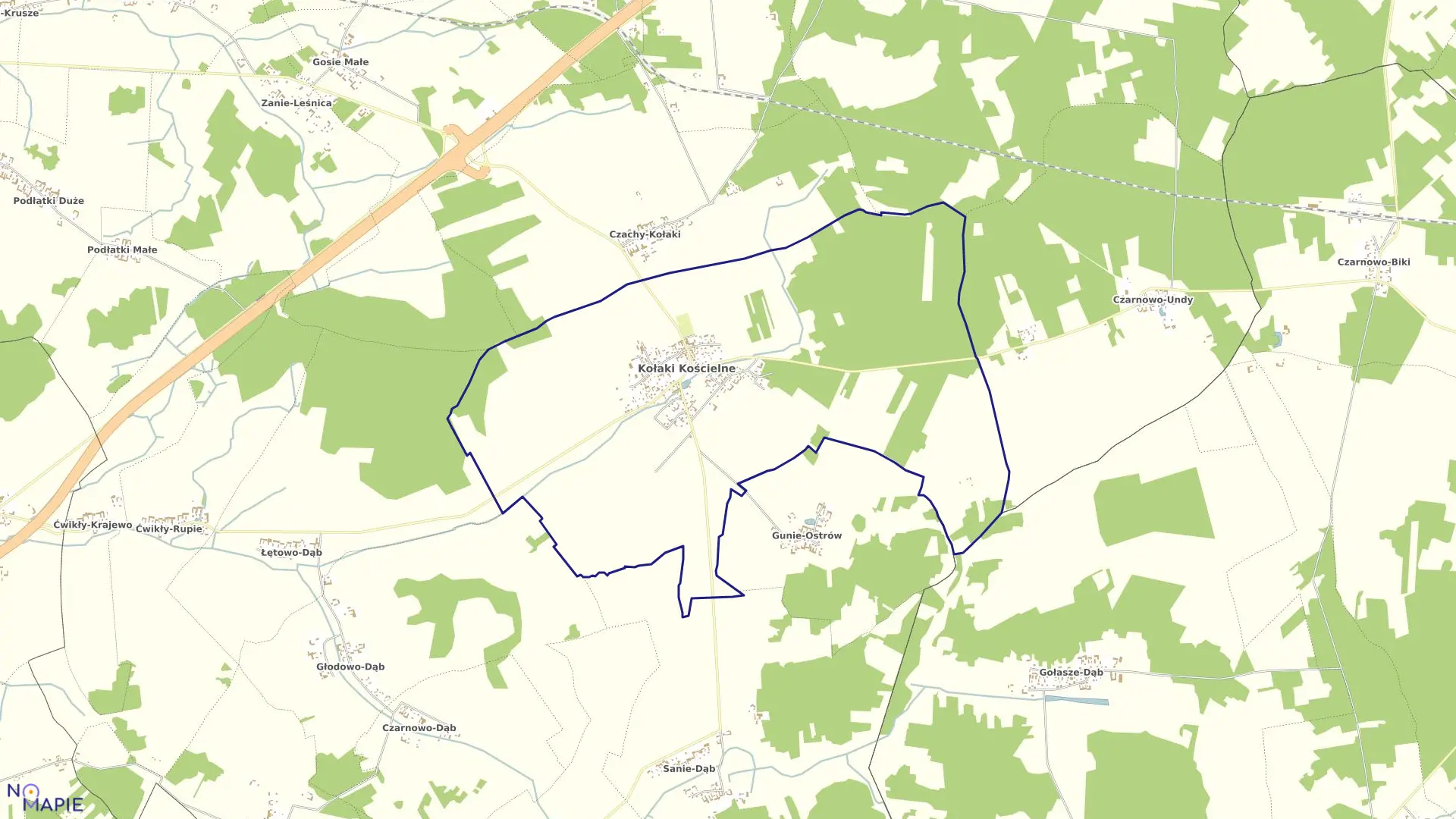 Mapa obrębu KOŁAKI KOŚCIELNE w gminie Kołaki Kościelne