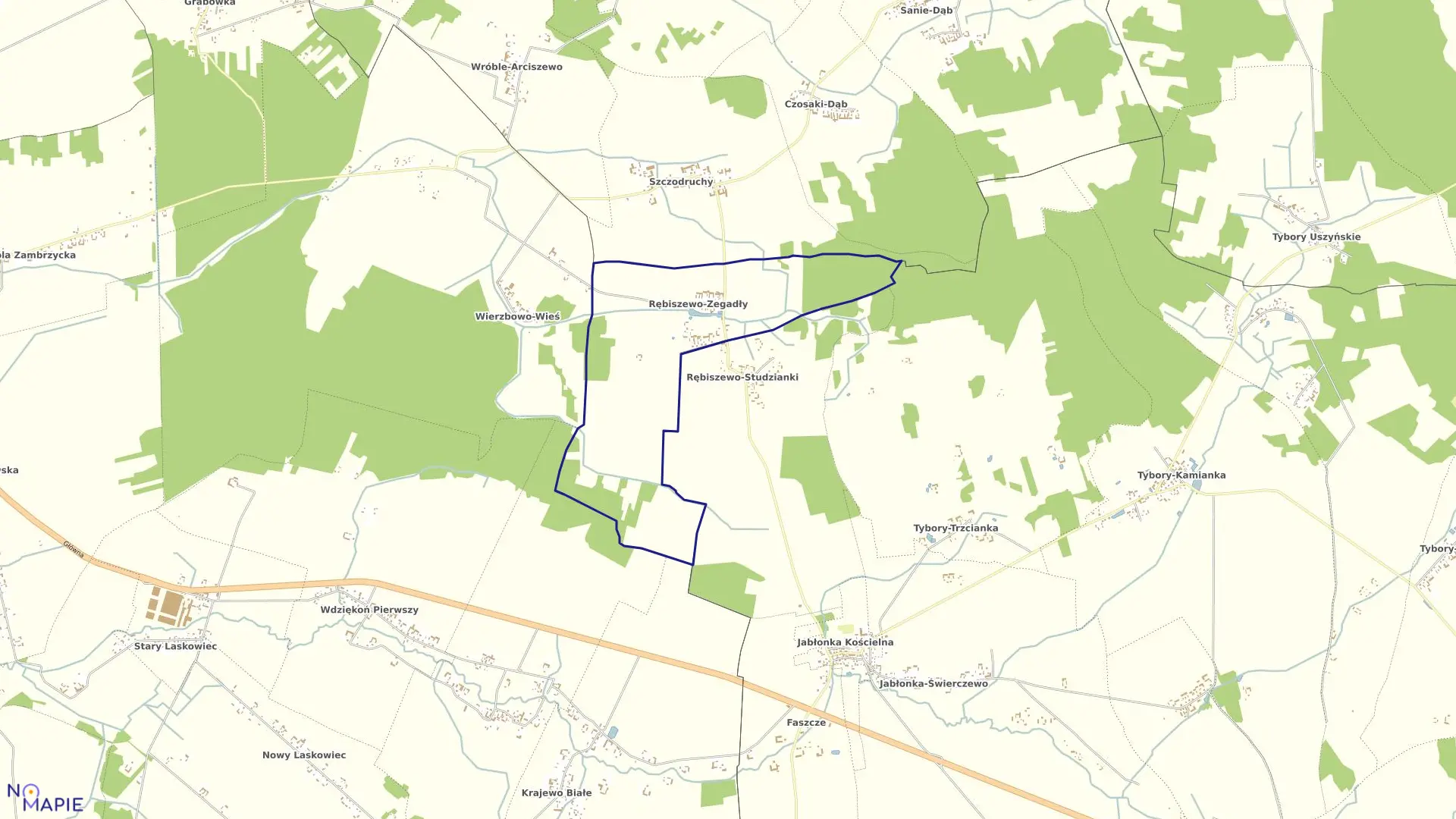 Mapa obrębu RĘBISZEWO ZEGADŁY w gminie Kołaki Kościelne