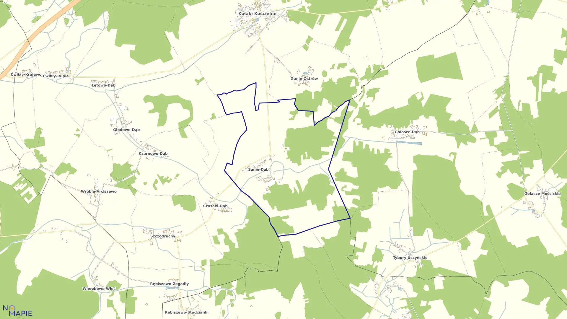 Mapa obrębu SANIE DĄB w gminie Kołaki Kościelne