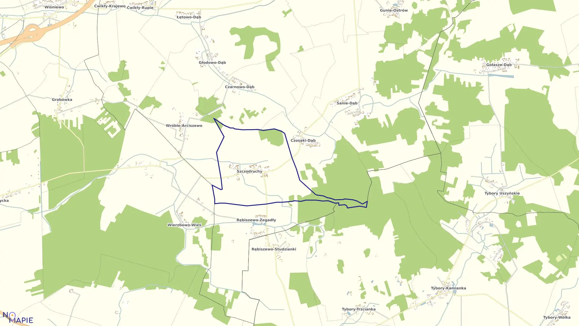 Mapa obrębu SZCZODRUCHY w gminie Kołaki Kościelne