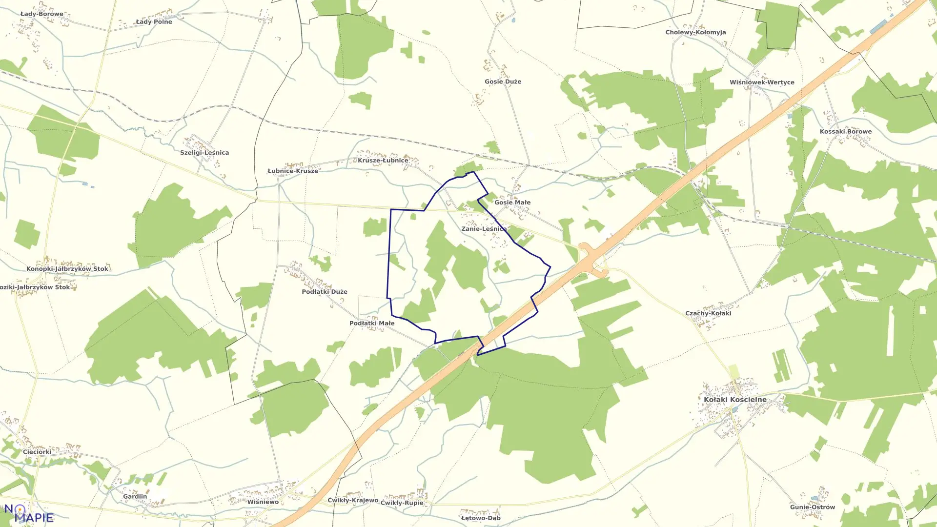 Mapa obrębu ZANIE LEŚNICA w gminie Kołaki Kościelne